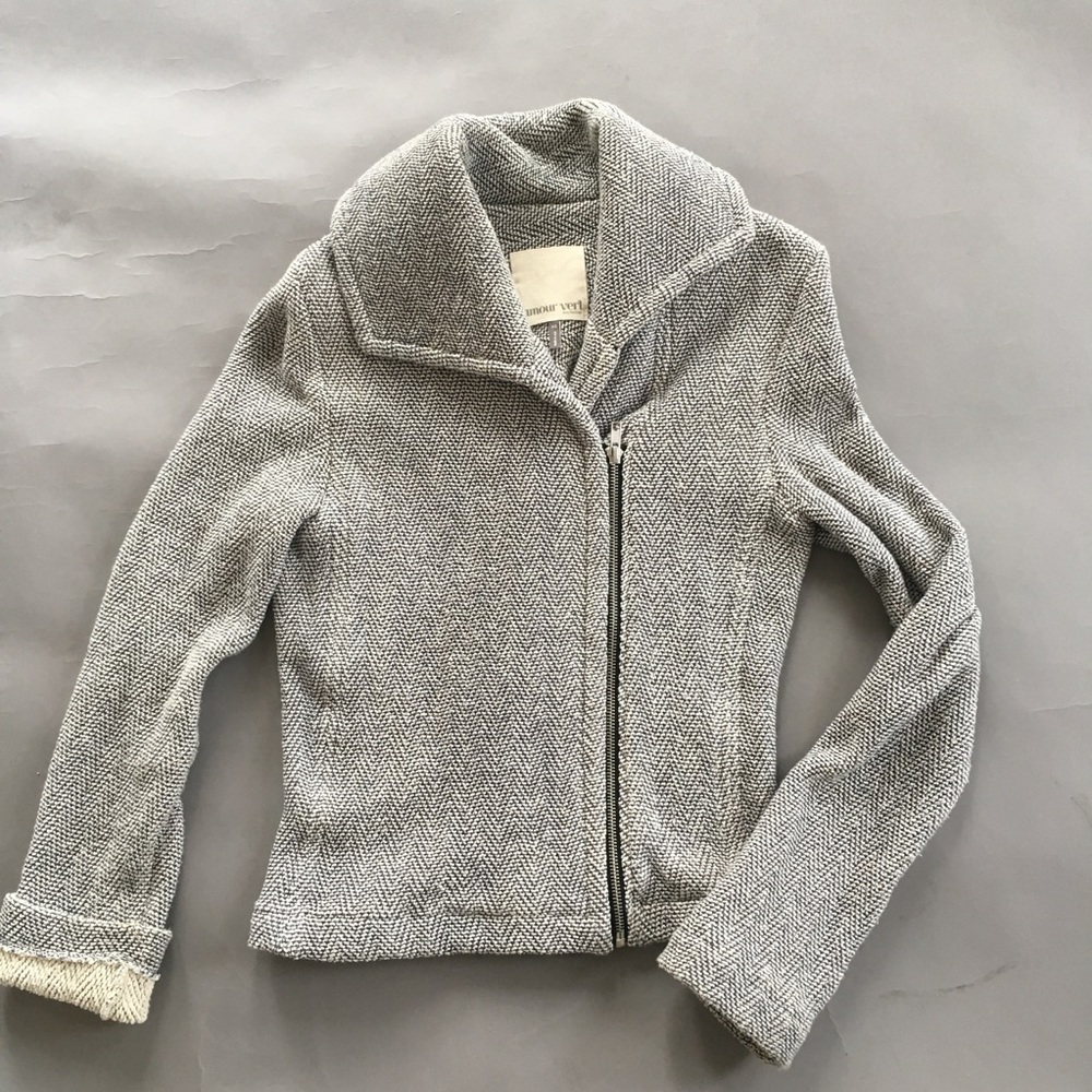 Amour Vert Zip Moto Knit Cardigan, XS